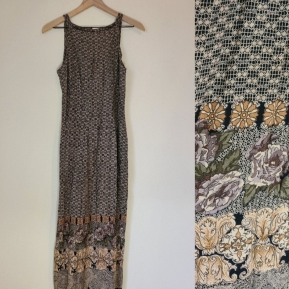 vintage Exclusively Gantos retro high neck floral slim maxi dress